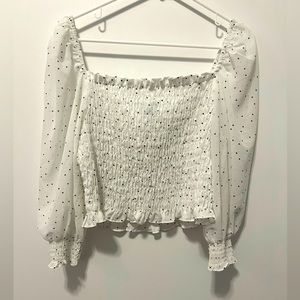 Smocked Black and White Polka Dot Top Size M